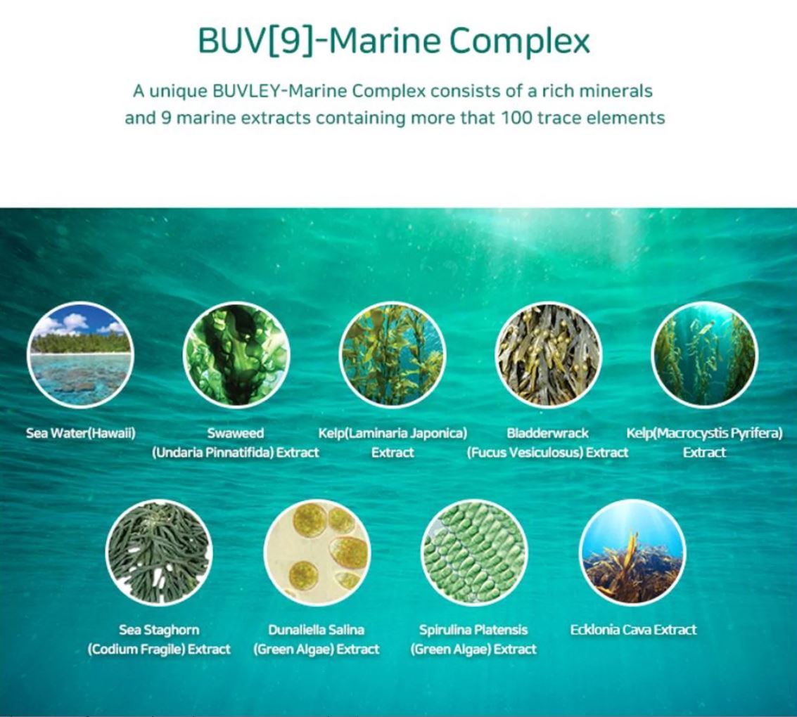 BUVLEY Marine Complex with 9 marine extracts and Hawaiian seawater for nourishing skincare