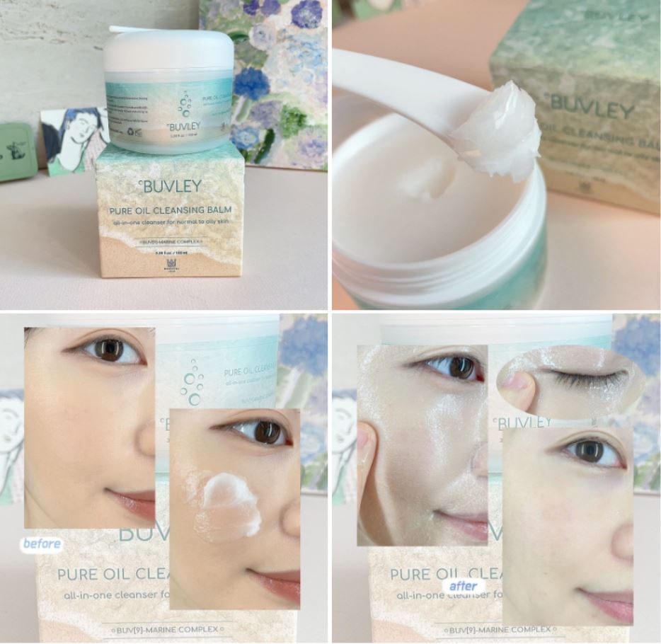 BUVLEY Pure Oil Cleansing Balm before and after usage – balm texture, application process, and skin results