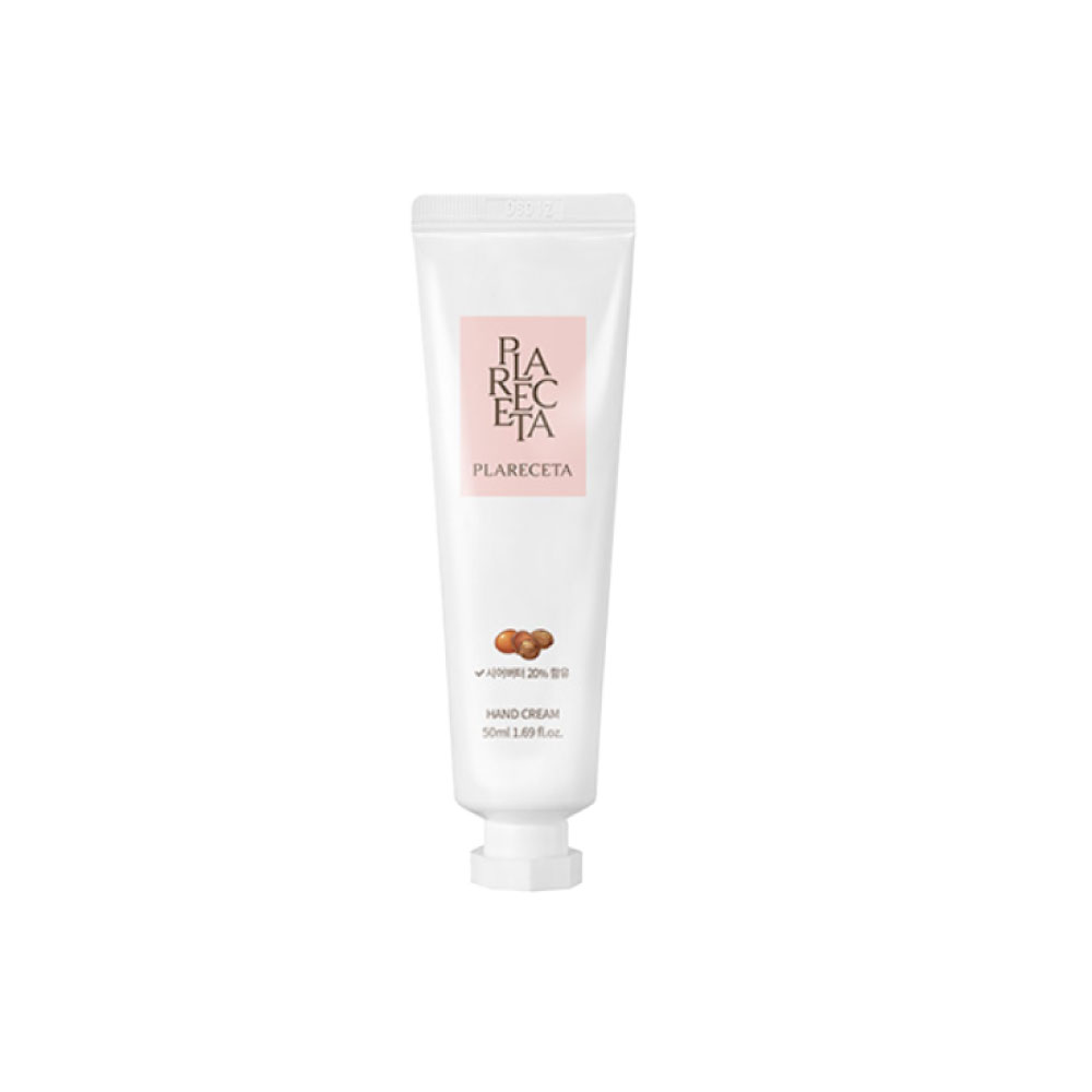 Front-facing image of BONNY & J Plareceta Hand Cream tube containing 20% shea butter and placenta extract on a white background