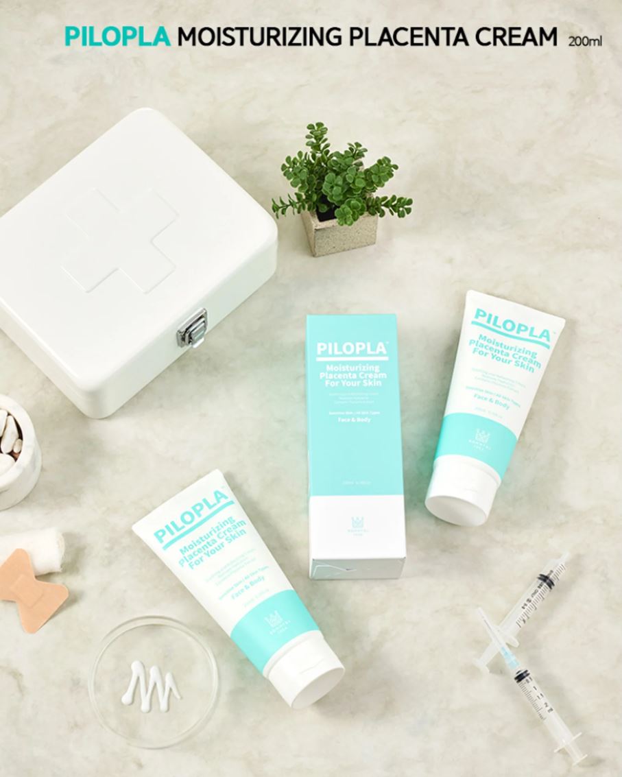 PILOPLA Moisturizing Placenta Cream 200ml for face and body, soothing hydration cream with placenta extract.